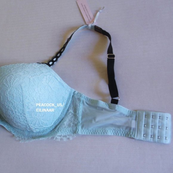 38DDD Victoria's Secret Dream Angels Ribbon Slot Lined Demi Bra Opal Blue Lace - Picture 5 of 8